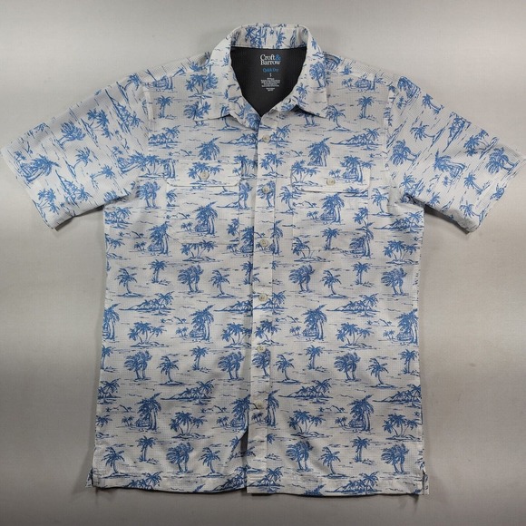 Croft & Barrow Quick Dry Shirt Mens Small Tropical Print White Blue‎ Fish - Picture 2 of 8
